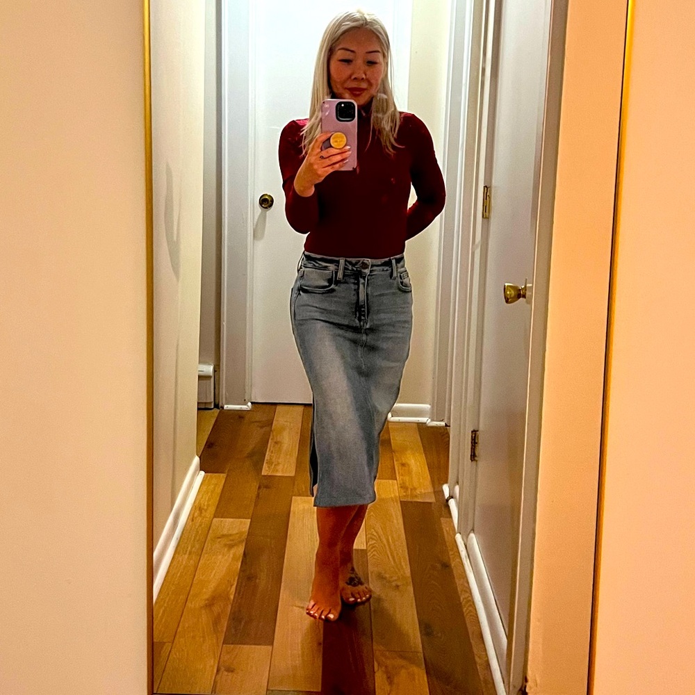 New Hidden denim midi skirt
